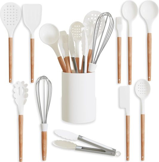 Silicone Kitchen Utensils Set, Non Toxic Cooking Utensils Set, White Silicone Kitchen Utensils Set, White Utensils Set, Silicone Utensil Set, Kitchen Supplies, BPA Free Spatula,Spoon,Tongs (02)